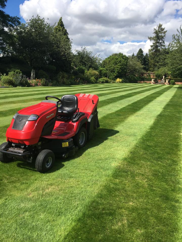 Countax garden tractor on striped lawn